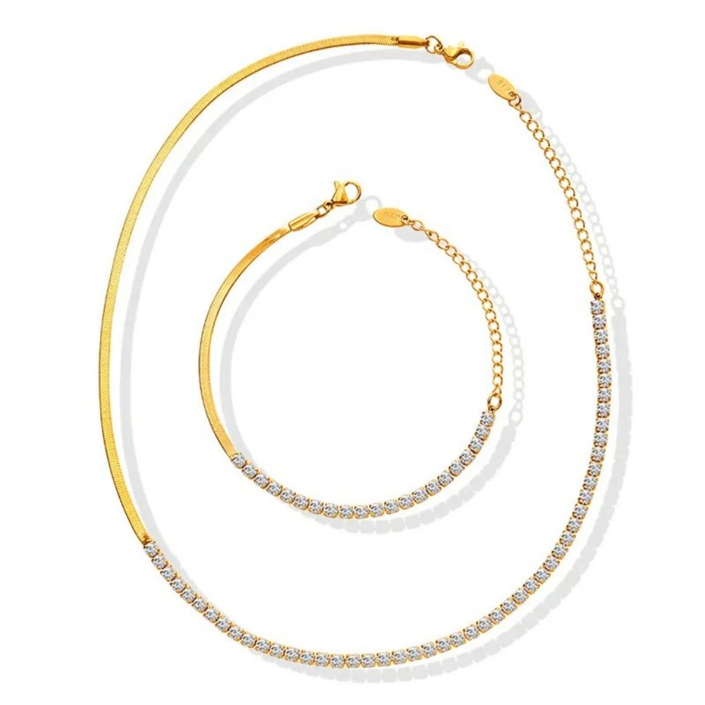 Lady Titanium Steel Zircon Bracelets & Necklace Set